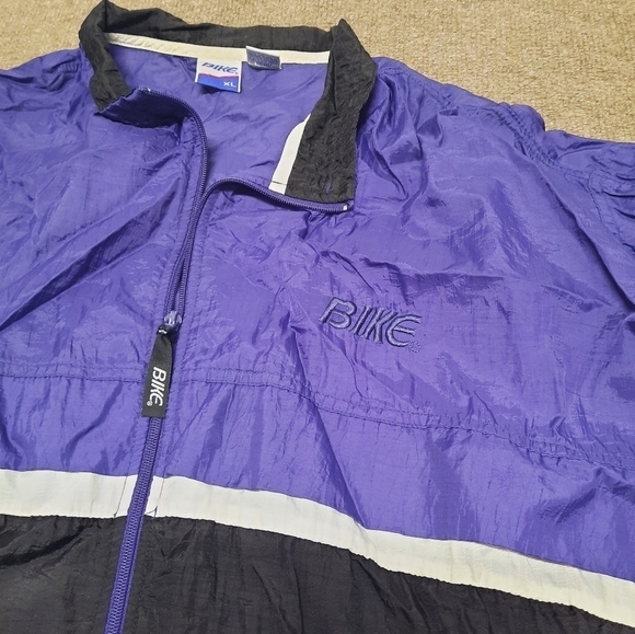 Vintage Bike Windbreaker Jacket Full Zip Mens XL Purple Black - Picture 2 of 5